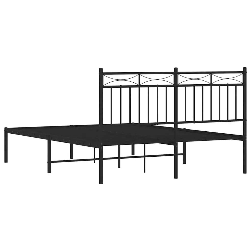 Metal Bed Frame Bedroom 135x190 cm Black Steel Slats Centre Support