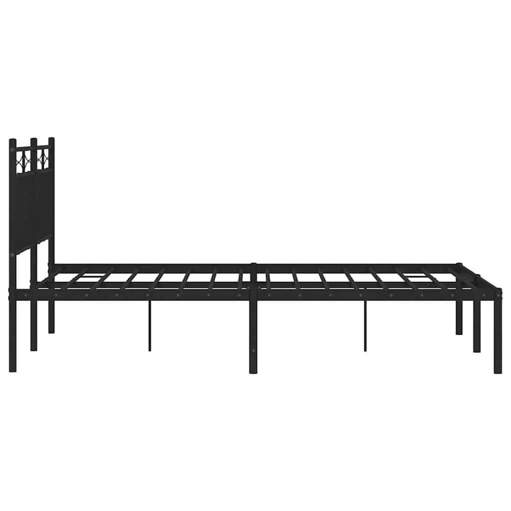 Metal Bed Frame Bedroom 135x190 cm Black Steel Slats Centre Support