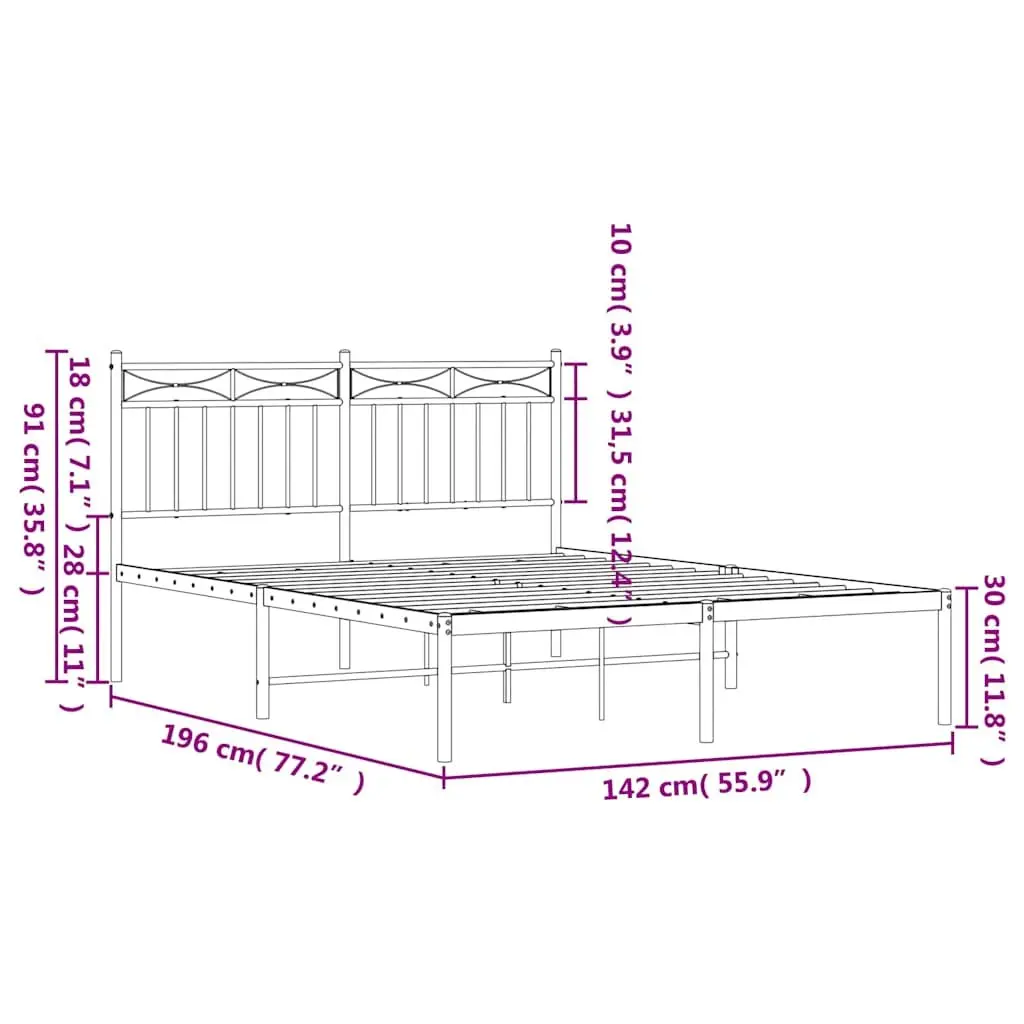 Metal Bed Frame Bedroom 135x190 cm Black Steel Slats Centre Support