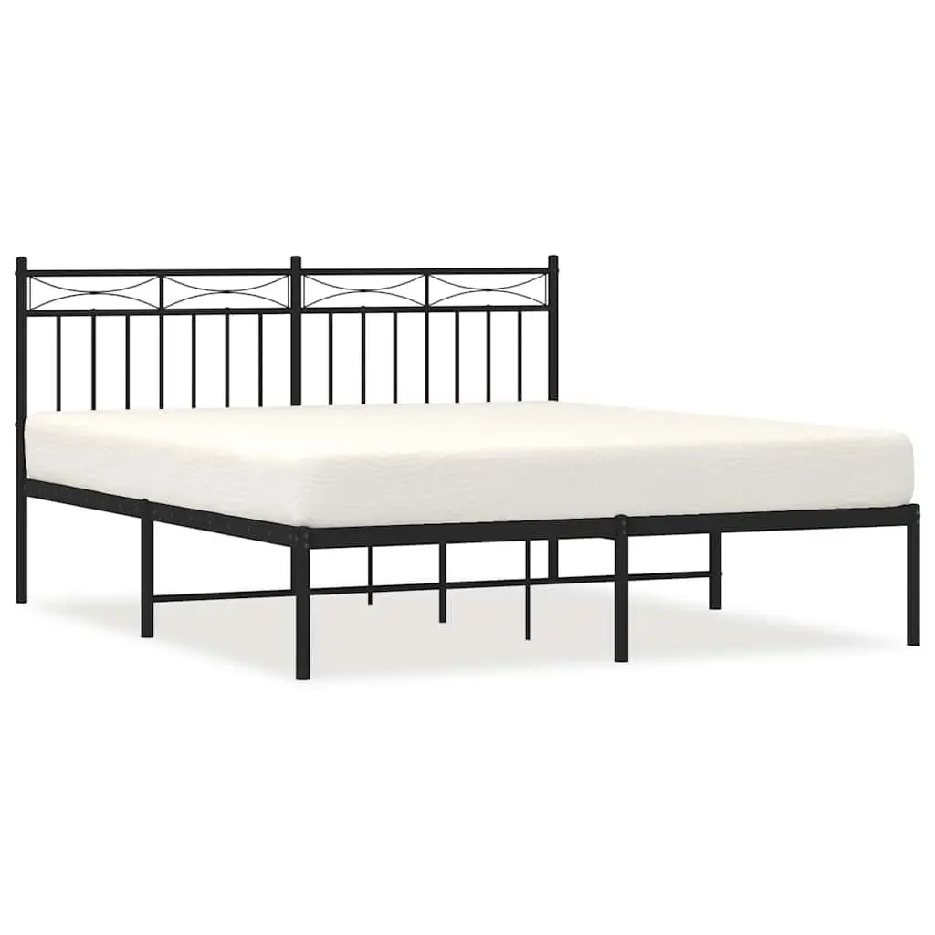 Metal Bed Frame 150x200 cm with Headboard Black Steel Bedroom Furniture