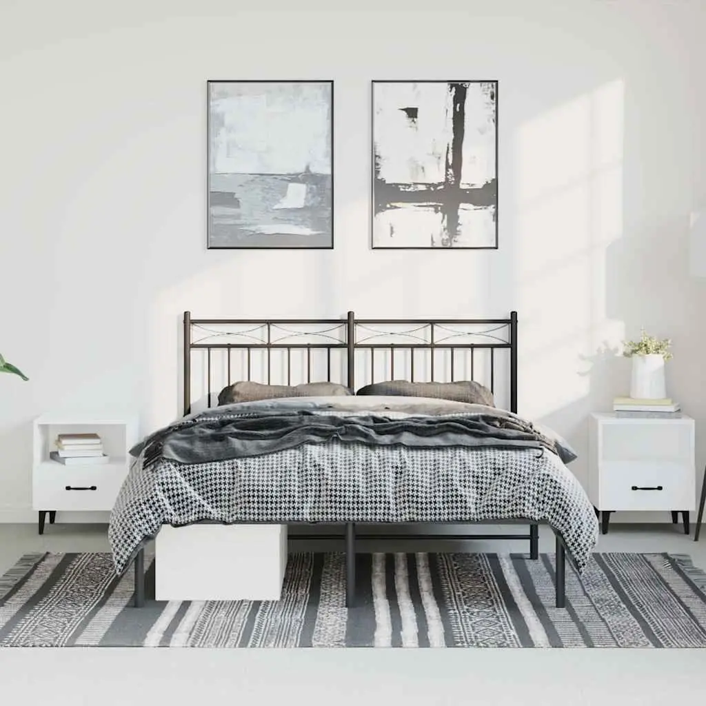 Metal Bed Frame 150x200 cm with Headboard Black Steel Bedroom Furniture