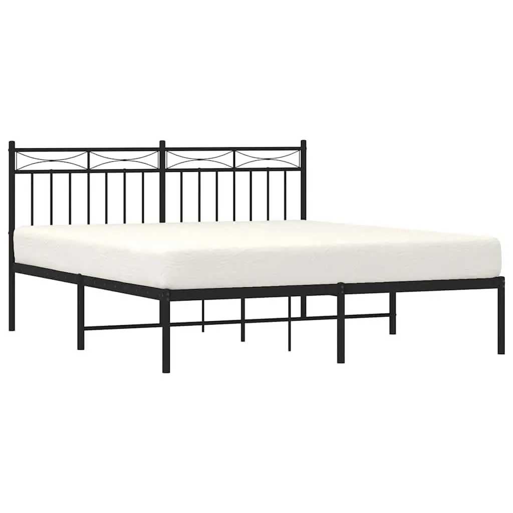 Metal Bed Frame 150x200 cm with Headboard Black Steel Bedroom Furniture