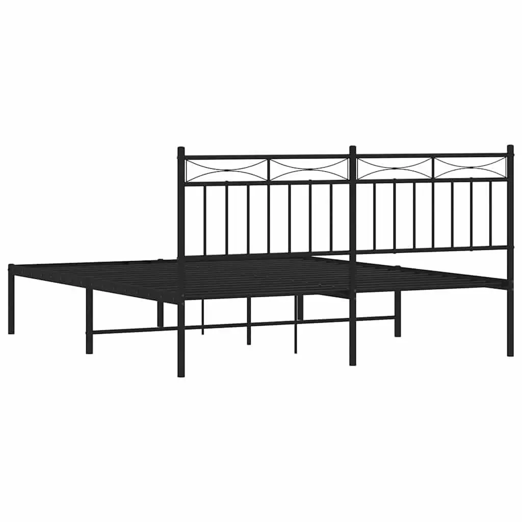Metal Bed Frame 150x200 cm with Headboard Black Steel Bedroom Furniture