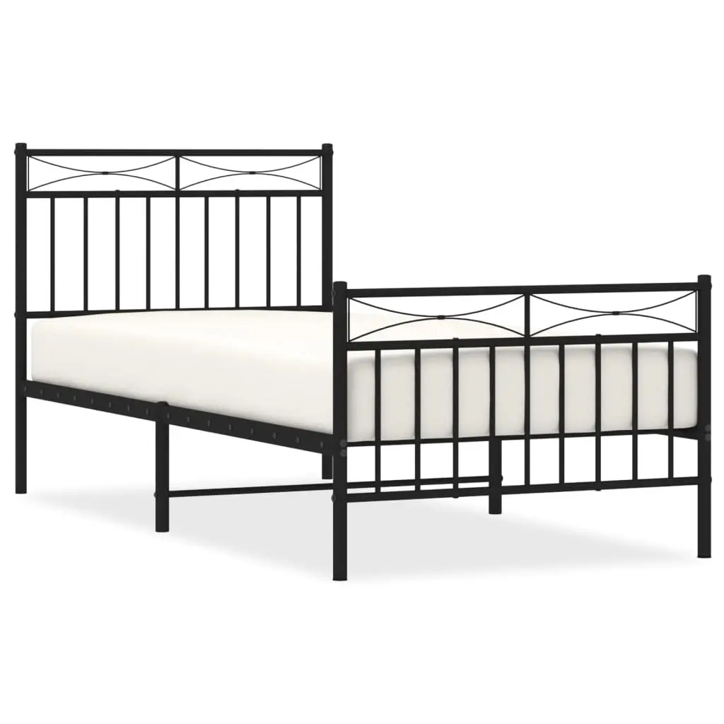 Metal Bed Frame Bedroom 90x190 cm Black Steel Slats Support