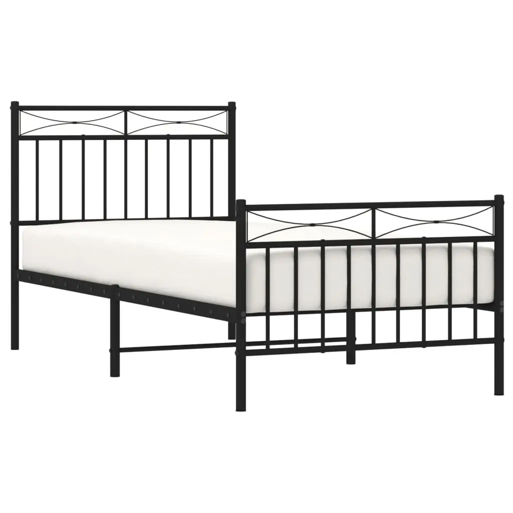 Metal Bed Frame Bedroom 90x190 cm Black Steel Slats Support