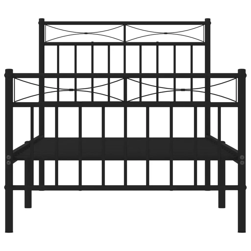 Metal Bed Frame Bedroom 90x190 cm Black Steel Slats Support