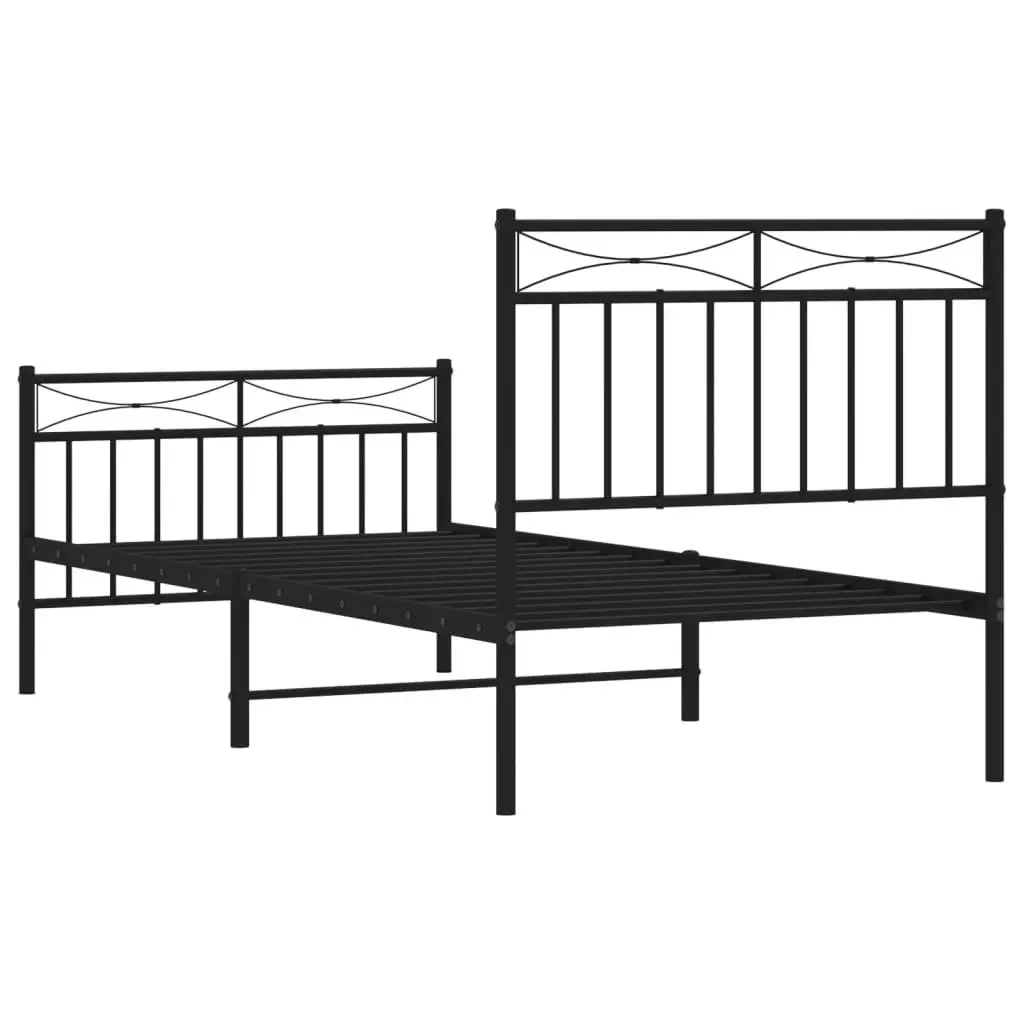 Metal Bed Frame Bedroom 90x190 cm Black Steel Slats Support