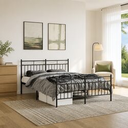 Metal Bed Frame 135x190 cm in Black with Storage Space