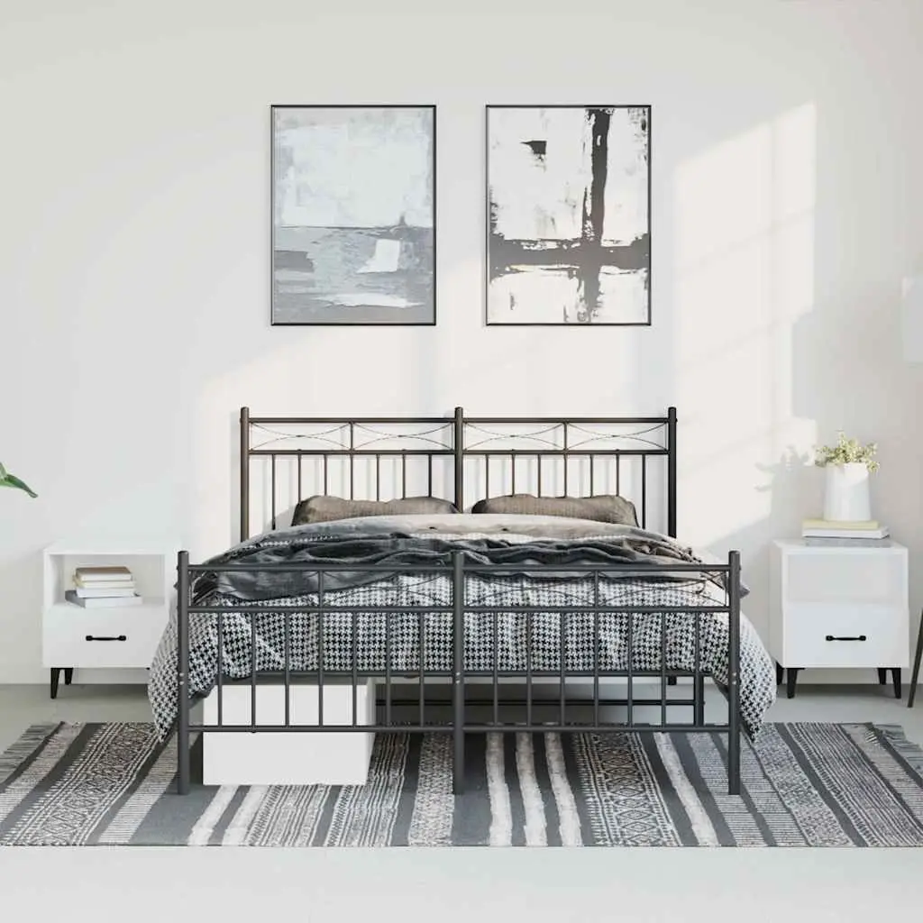 Metal Bed Frame Bedroom 135x190 cm Black
