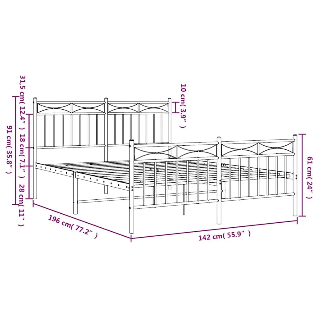 Metal Bed Frame Bedroom 135x190 cm Black