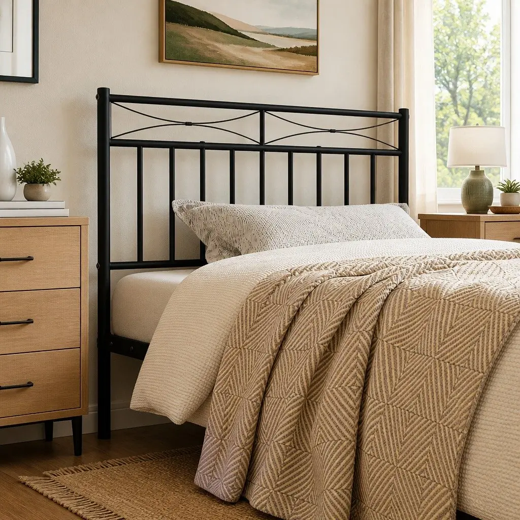 Metal Headboard Bedroom 90cm Black Steel
