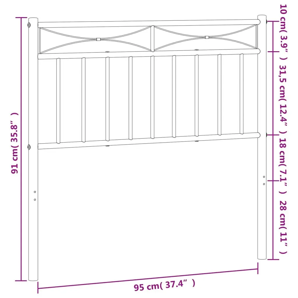 Metal Headboard Bedroom 90cm Black Steel