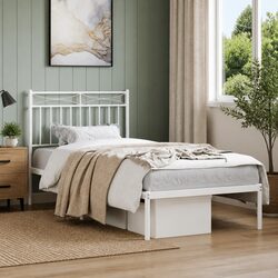 Metal Bed Frame with Headboard White 90x190 cm Steel Bedroom Furniture Base