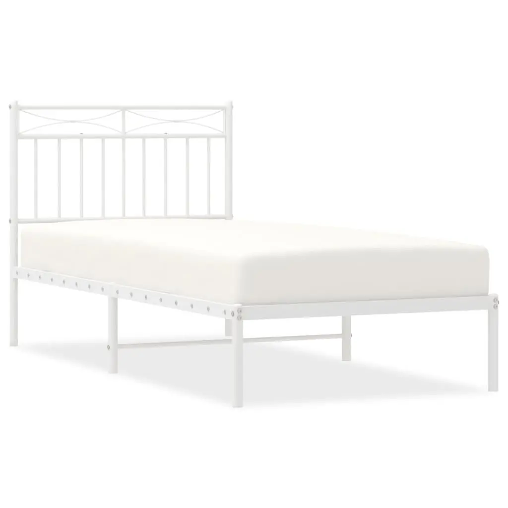 Metal Bed Frame with Headboard White 90x190 cm Steel Bedroom Furniture Base