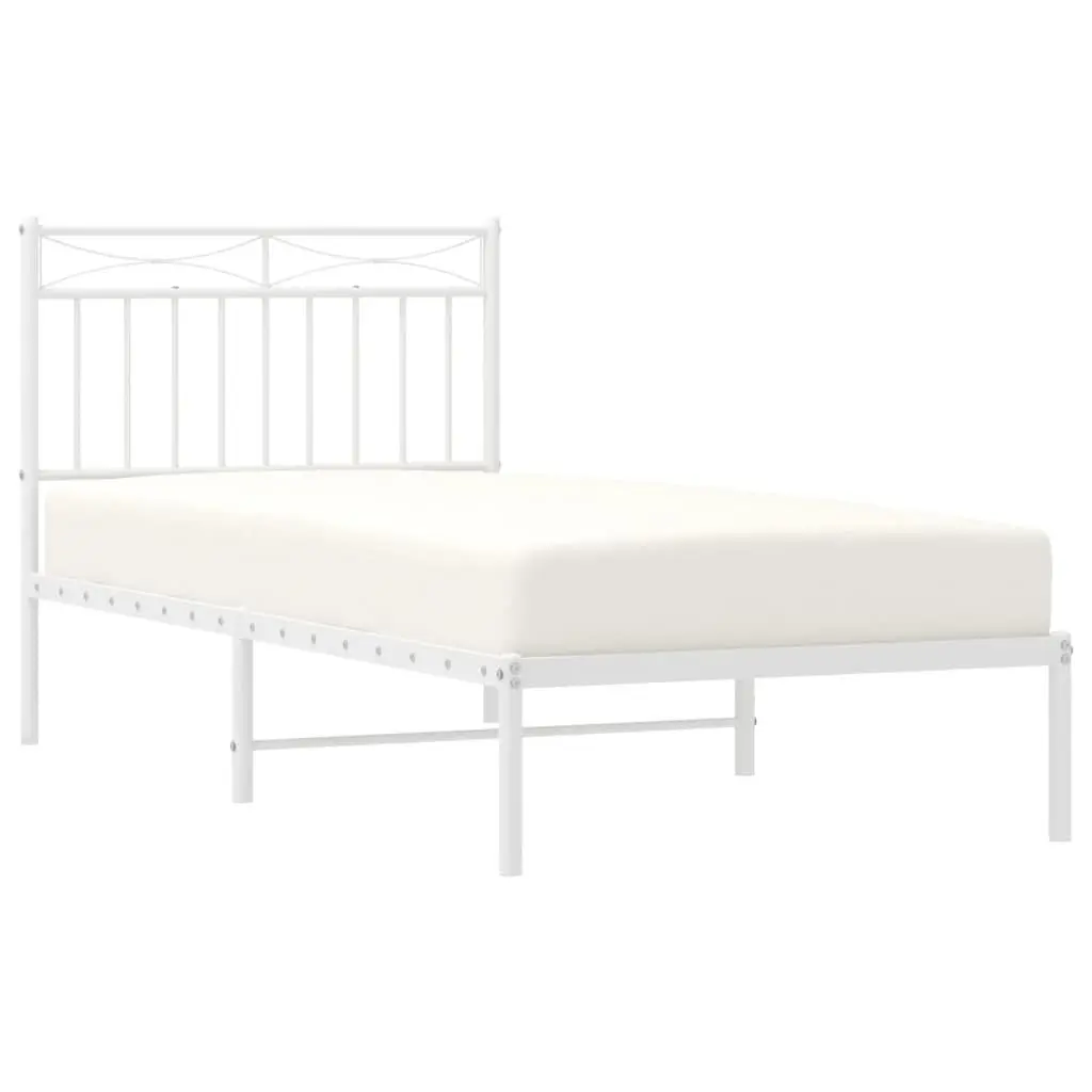 Metal Bed Frame with Headboard White 90x190 cm Steel Bedroom Furniture Base