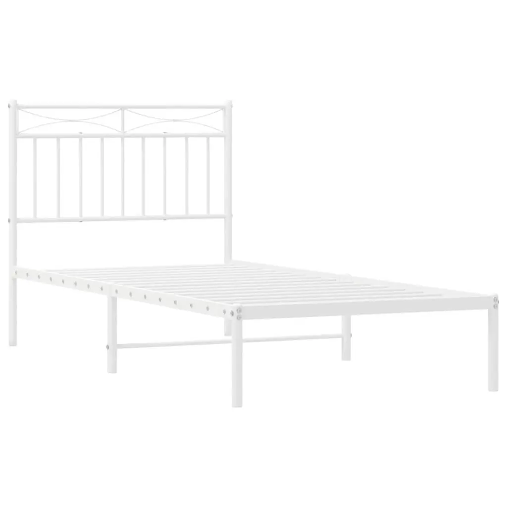 Metal Bed Frame with Headboard White 90x190 cm Steel Bedroom Furniture Base