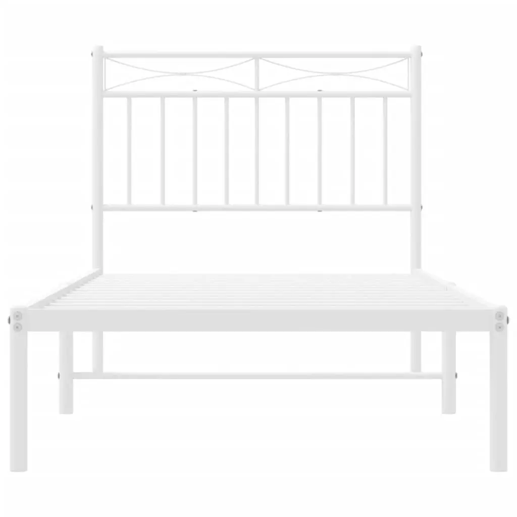 Metal Bed Frame with Headboard White 90x190 cm Steel Bedroom Furniture Base