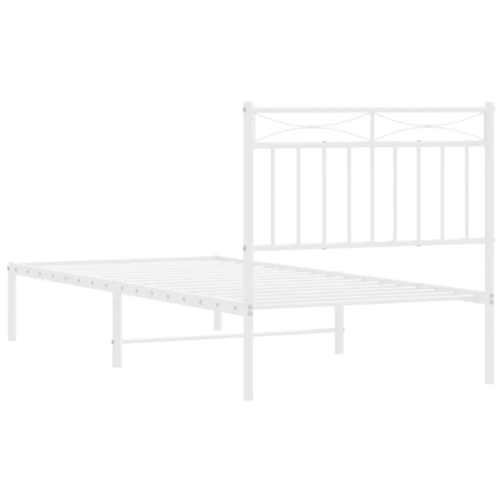 Metal Bed Frame with Headboard White 90x190 cm Steel Bedroom Furniture Base