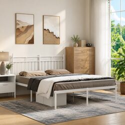 135x190 cm Metal Bed Frame: White Powder-Coated Steel Design
