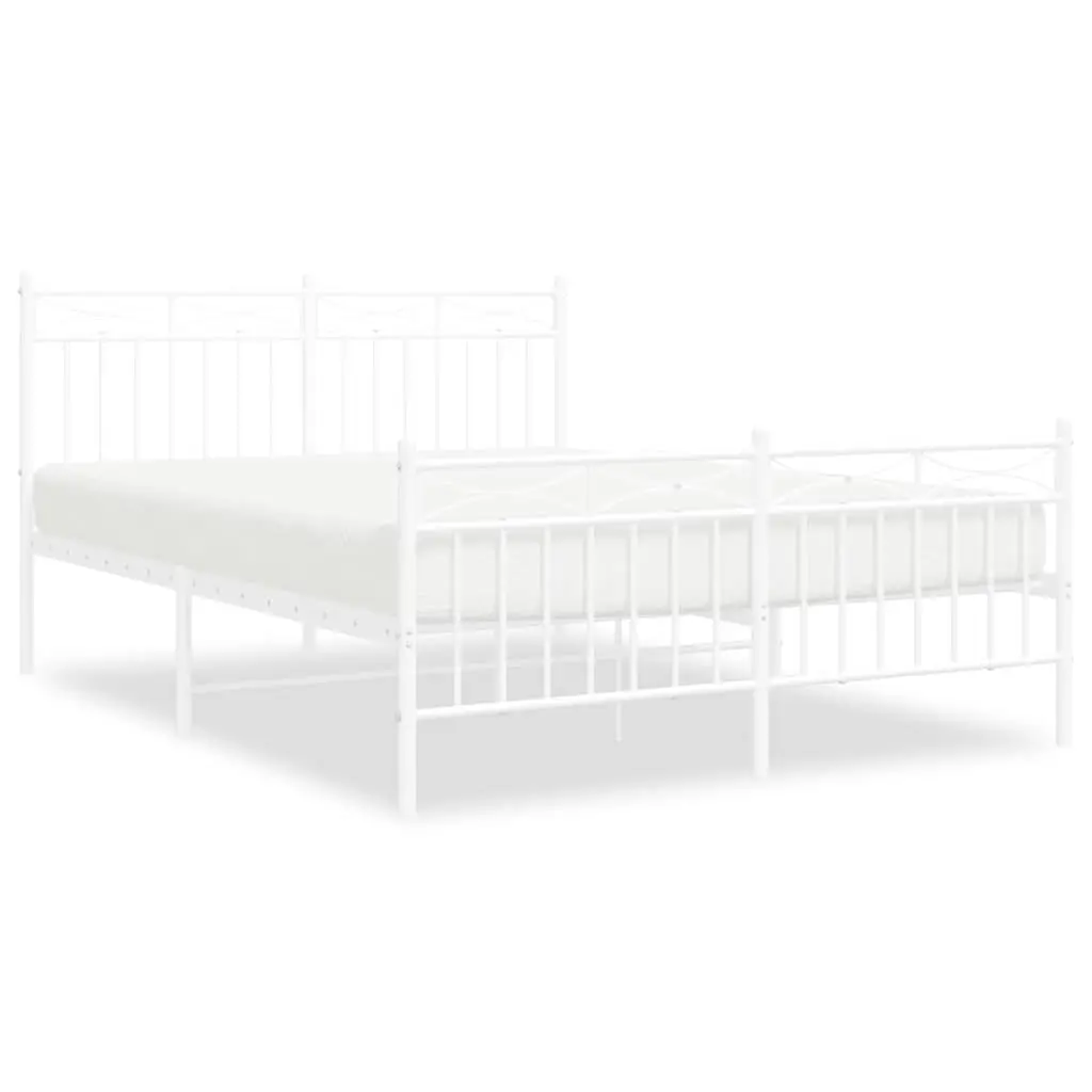 Metal Bed Frame for Bedroom 135x190 cm with Headboard and Footboard White Steel