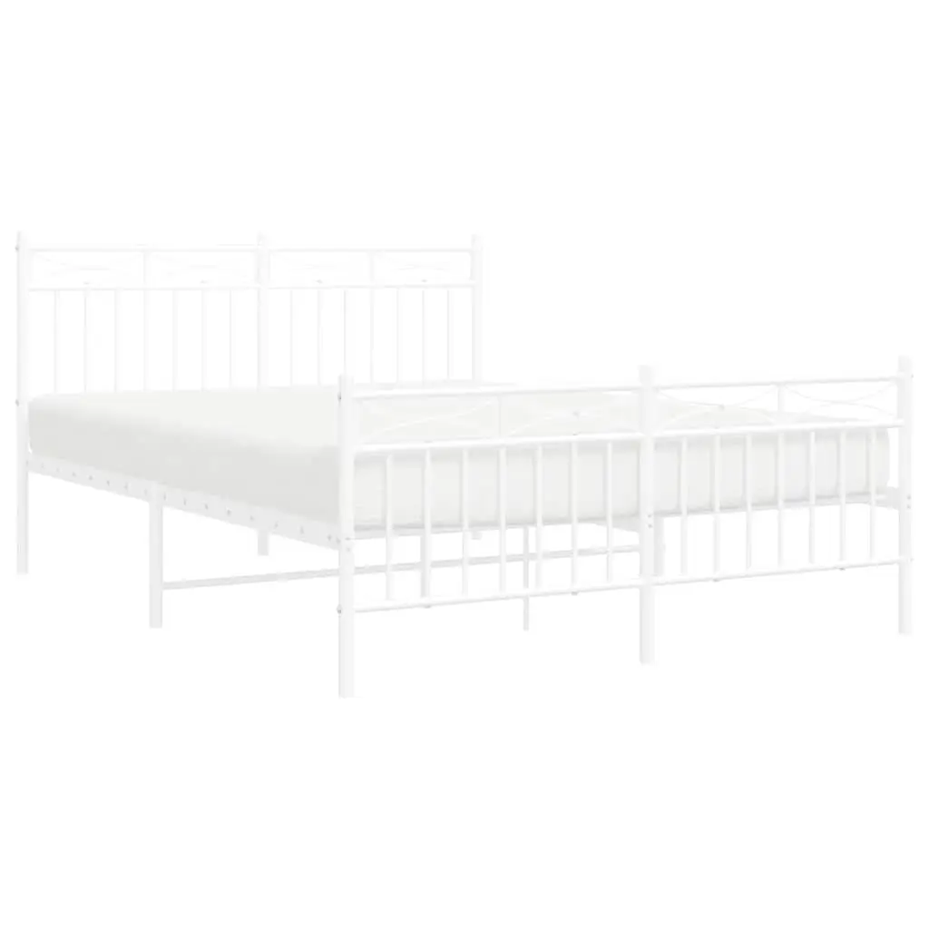 Metal Bed Frame for Bedroom 135x190 cm with Headboard and Footboard White Steel