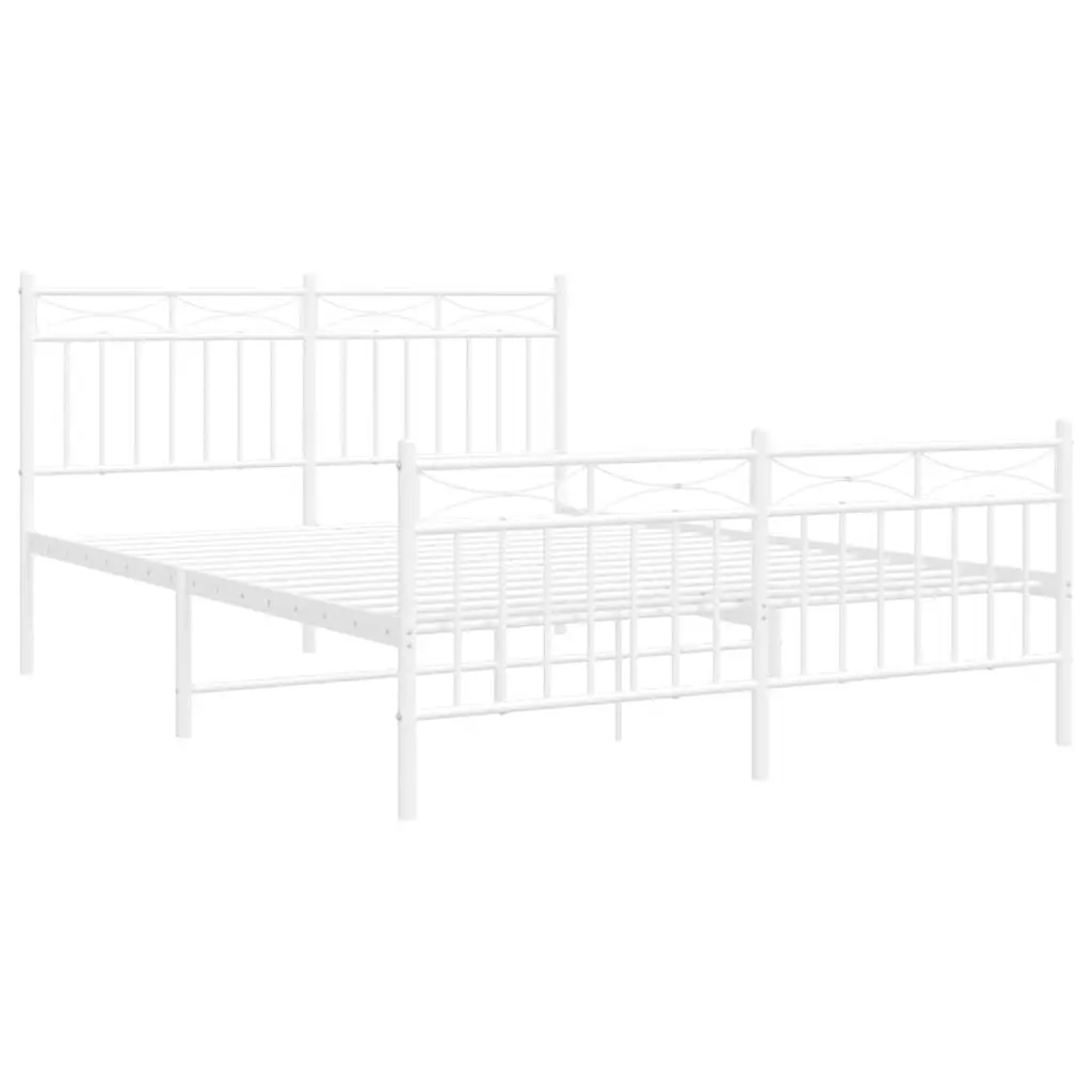 Metal Bed Frame for Bedroom 135x190 cm with Headboard and Footboard White Steel