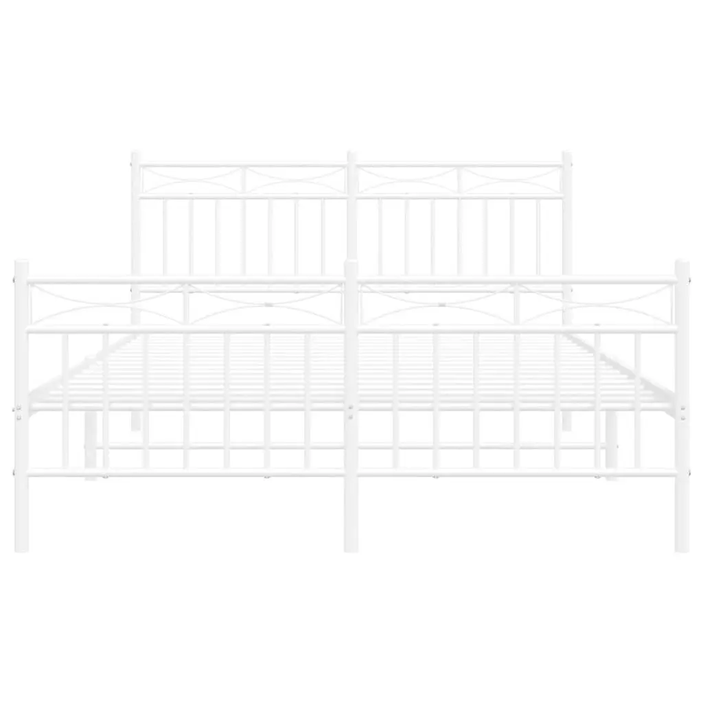 Metal Bed Frame for Bedroom 135x190 cm with Headboard and Footboard White Steel