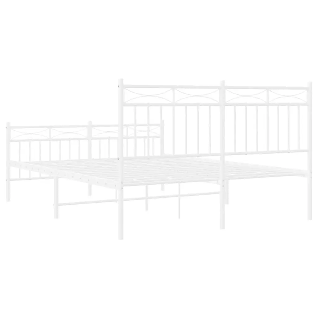 Metal Bed Frame for Bedroom 135x190 cm with Headboard and Footboard White Steel