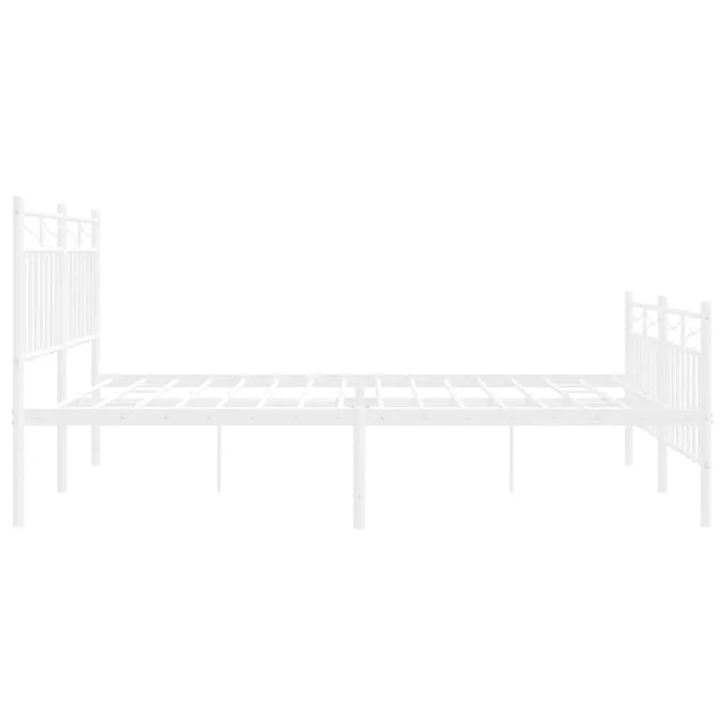 Metal Bed Frame for Bedroom 135x190 cm with Headboard and Footboard White Steel