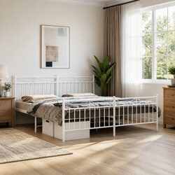 King Size Metal Bed Frame Dimensions 183x203 cm in White
