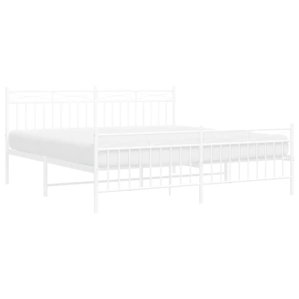 Metal Bed Frame King Size 183x203 cm with Footboard White Bedroom Furniture
