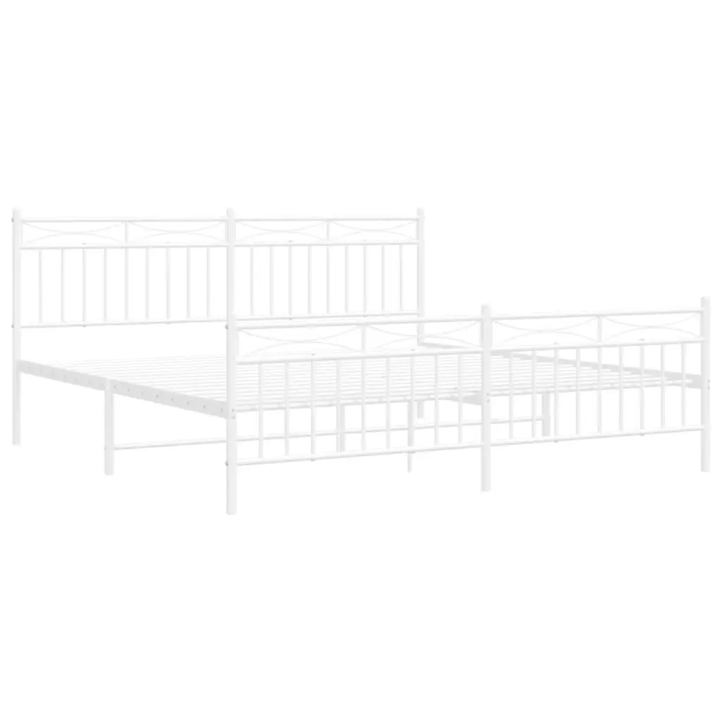 Metal Bed Frame King Size 183x203 cm with Footboard White Bedroom Furniture