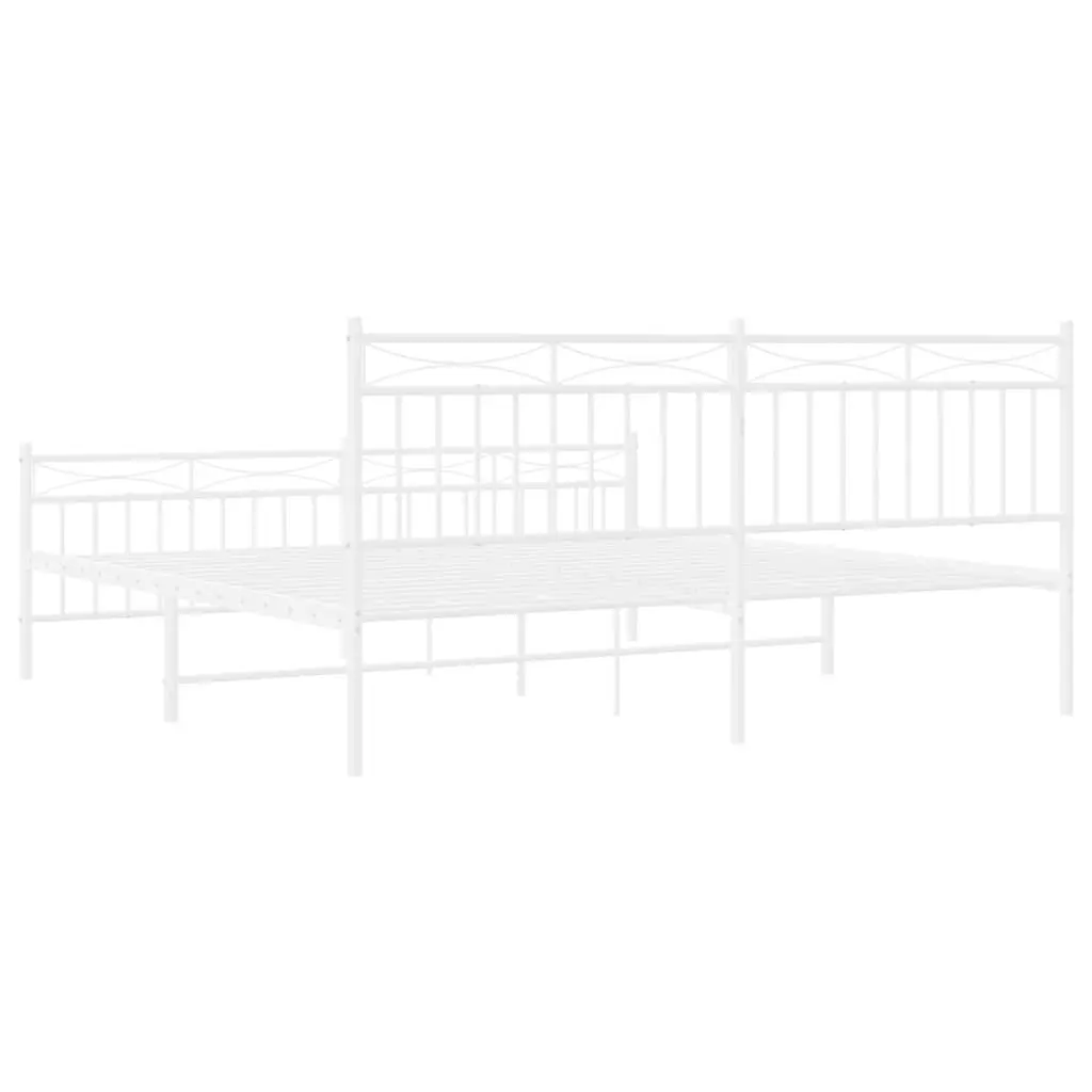 Metal Bed Frame King Size 183x203 cm with Footboard White Bedroom Furniture