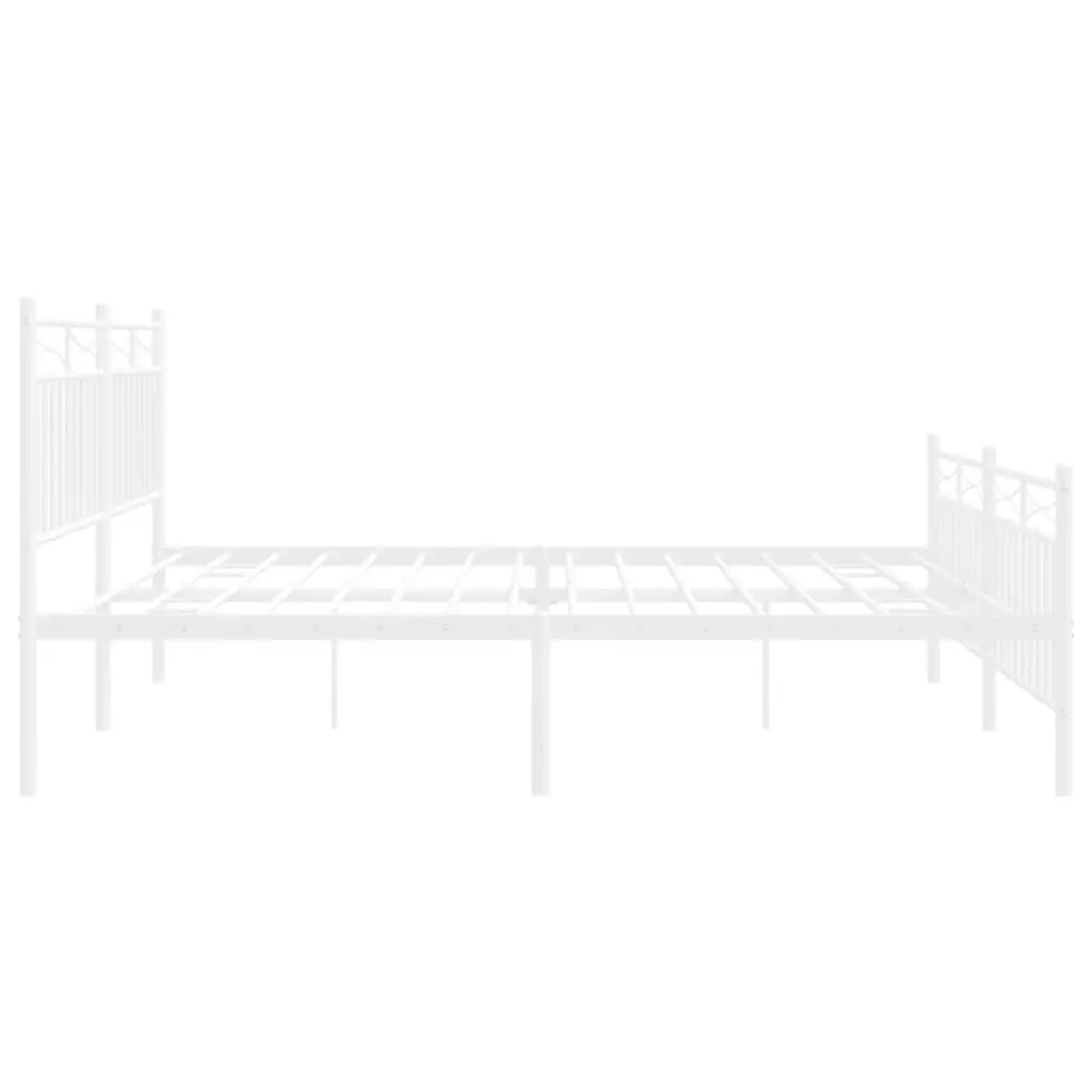 Metal Bed Frame King Size 183x203 cm with Footboard White Bedroom Furniture