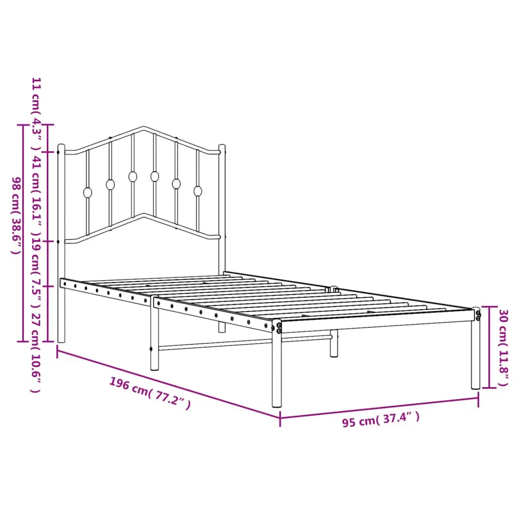 Metal Bed Frame Bedroom 90x190 cm Black