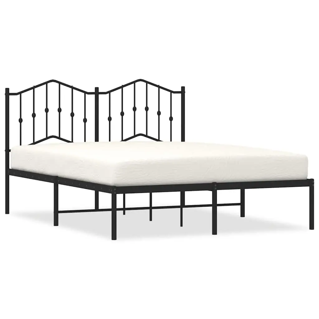 Metal Bed Frame with Headboard for Bedroom 135x190 cm Black Steel Slats