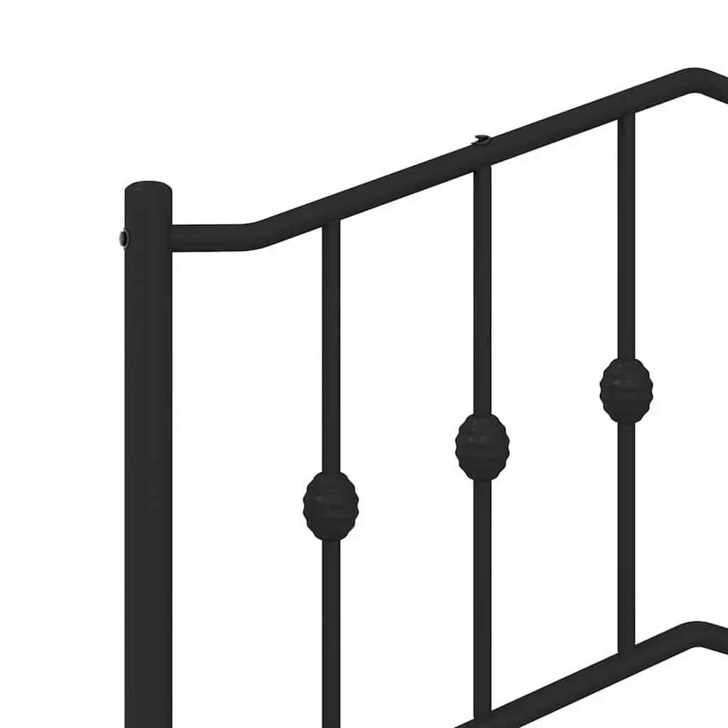 Metal Bed Frame with Headboard for Bedroom 135x190 cm Black Steel Slats