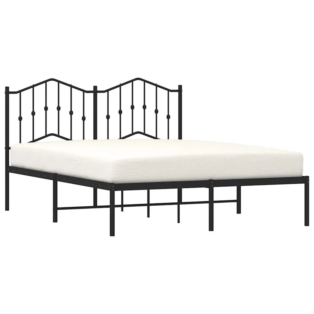 Metal Bed Frame with Headboard Black 150x200 cm Bedroom Furniture Base