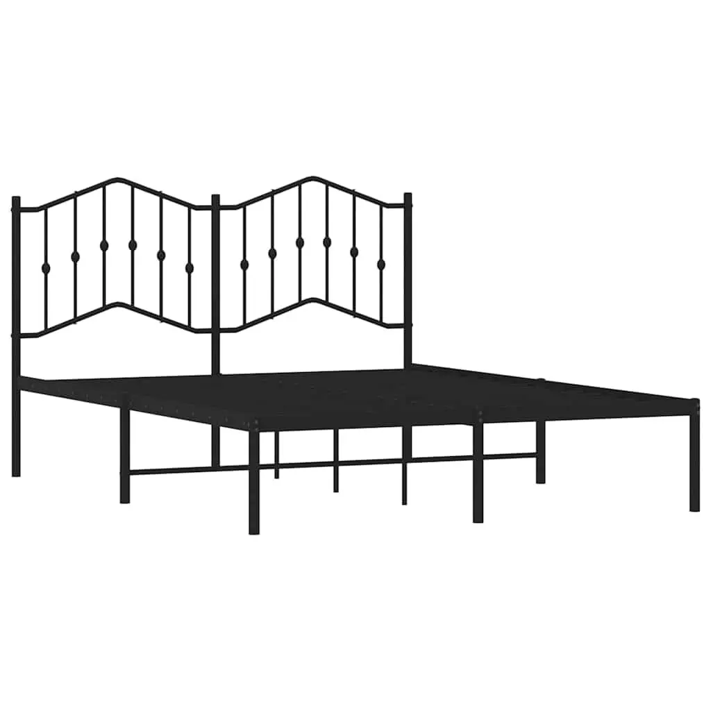 Metal Bed Frame with Headboard Black 150x200 cm Bedroom Furniture Base