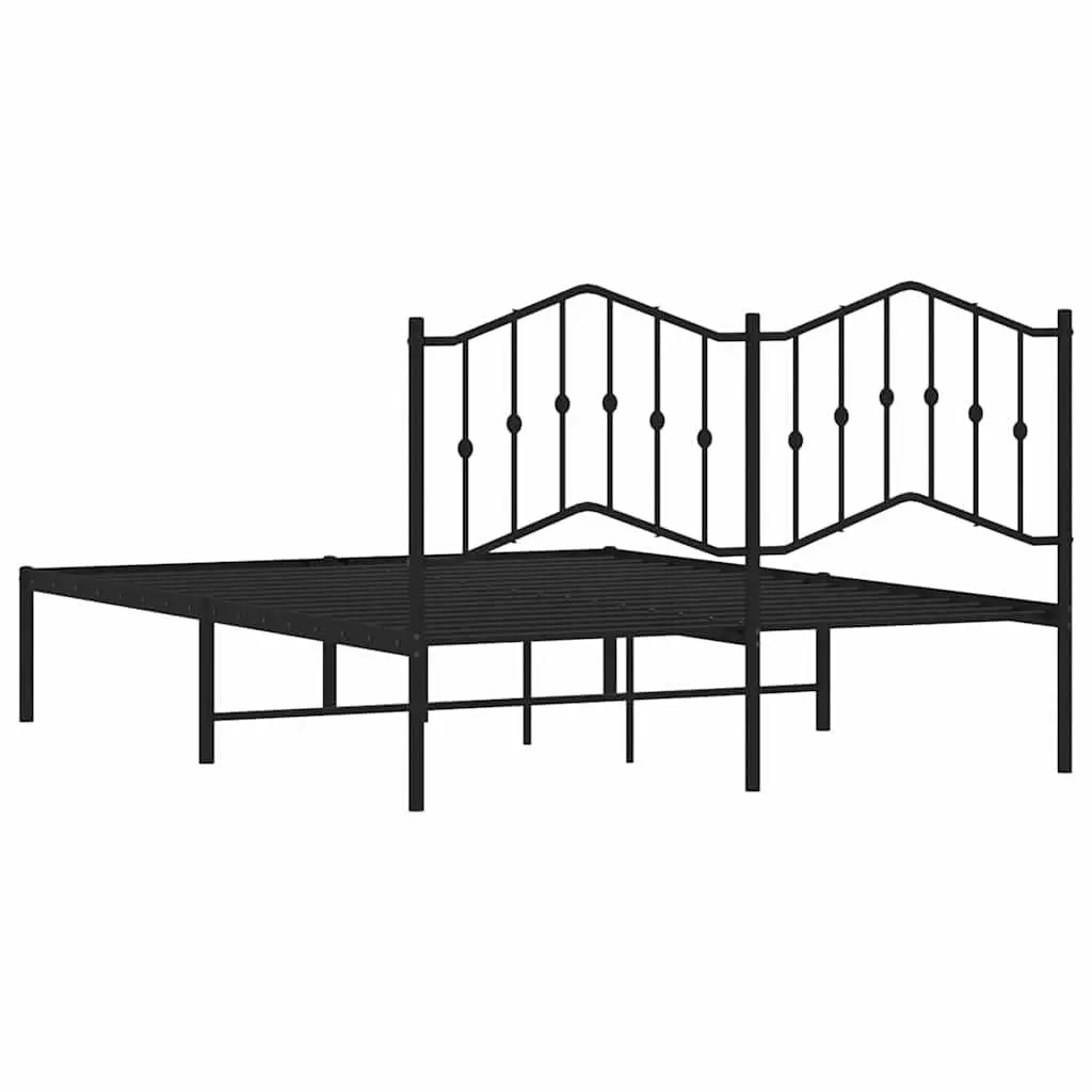 Metal Bed Frame with Headboard Black 150x200 cm Bedroom Furniture Base