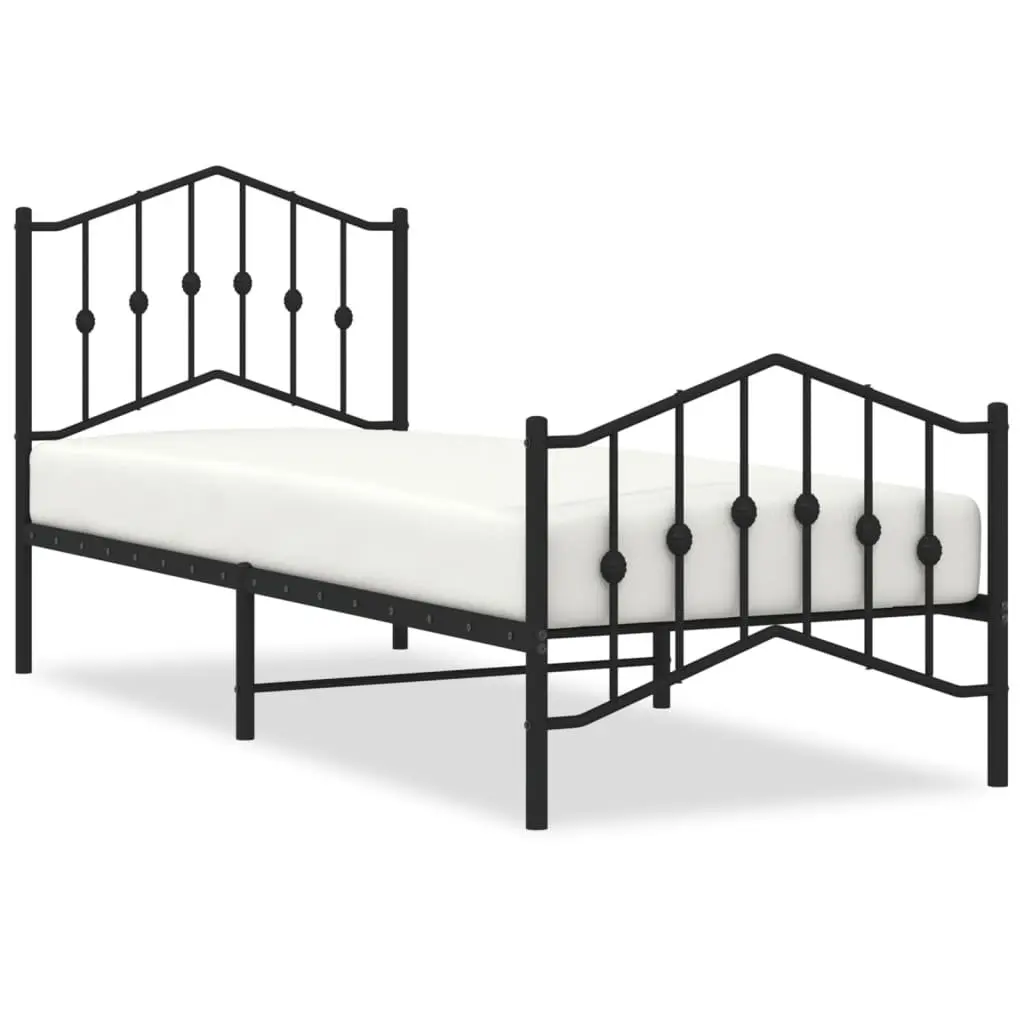Metal Bed Frame Bedroom 90x190 cm with Footboard Headboard Black