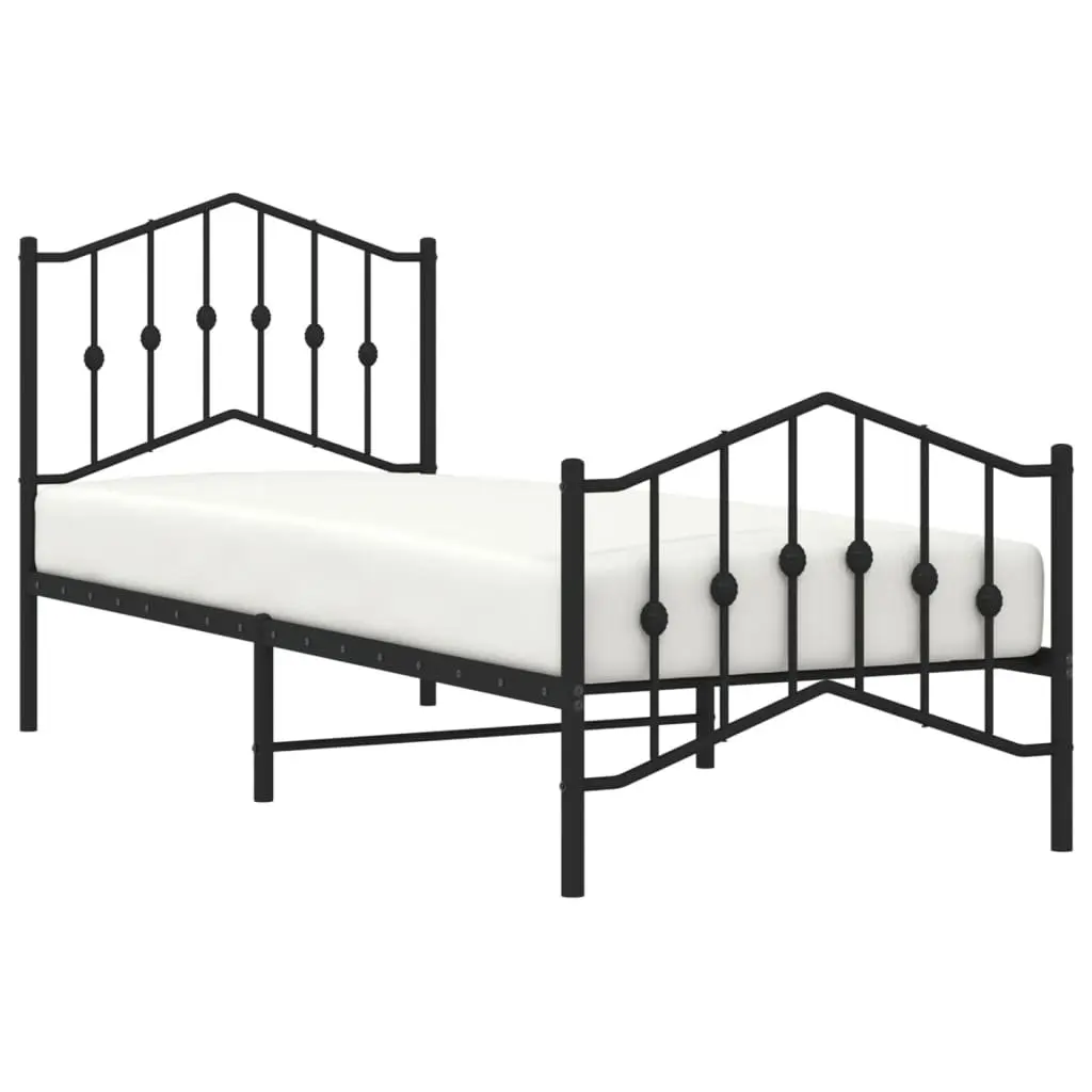 Metal Bed Frame Bedroom 90x190 cm with Footboard Headboard Black