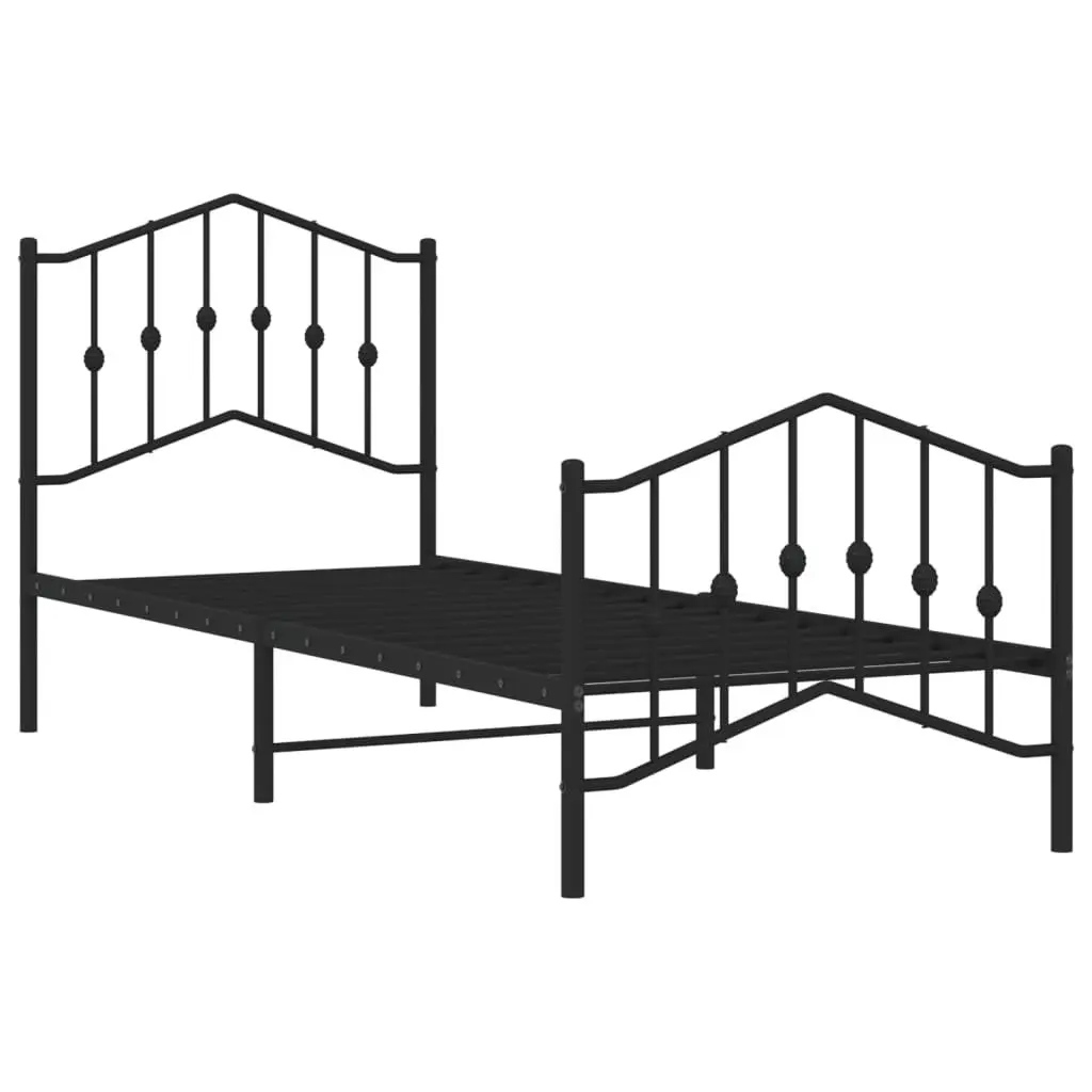 Metal Bed Frame Bedroom 90x190 cm with Footboard Headboard Black