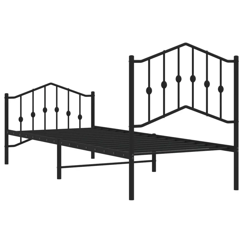 Metal Bed Frame Bedroom 90x190 cm with Footboard Headboard Black