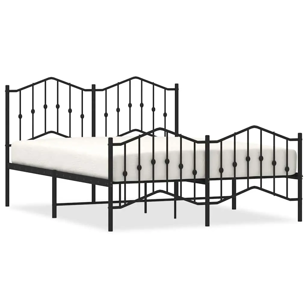 Metal Bed Frame Queen Size 150x200cm Bedroom Furniture Headboard Footboard Black