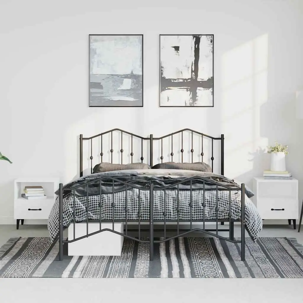 Metal Bed Frame Queen Size 150x200cm Bedroom Furniture Headboard Footboard Black