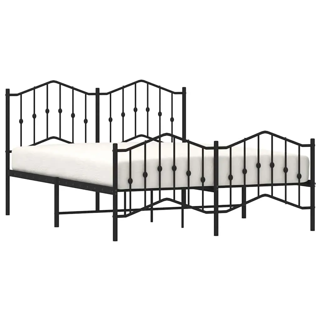 Metal Bed Frame Queen Size 150x200cm Bedroom Furniture Headboard Footboard Black