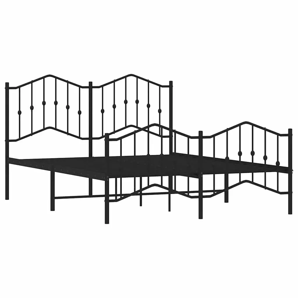 Metal Bed Frame Queen Size 150x200cm Bedroom Furniture Headboard Footboard Black