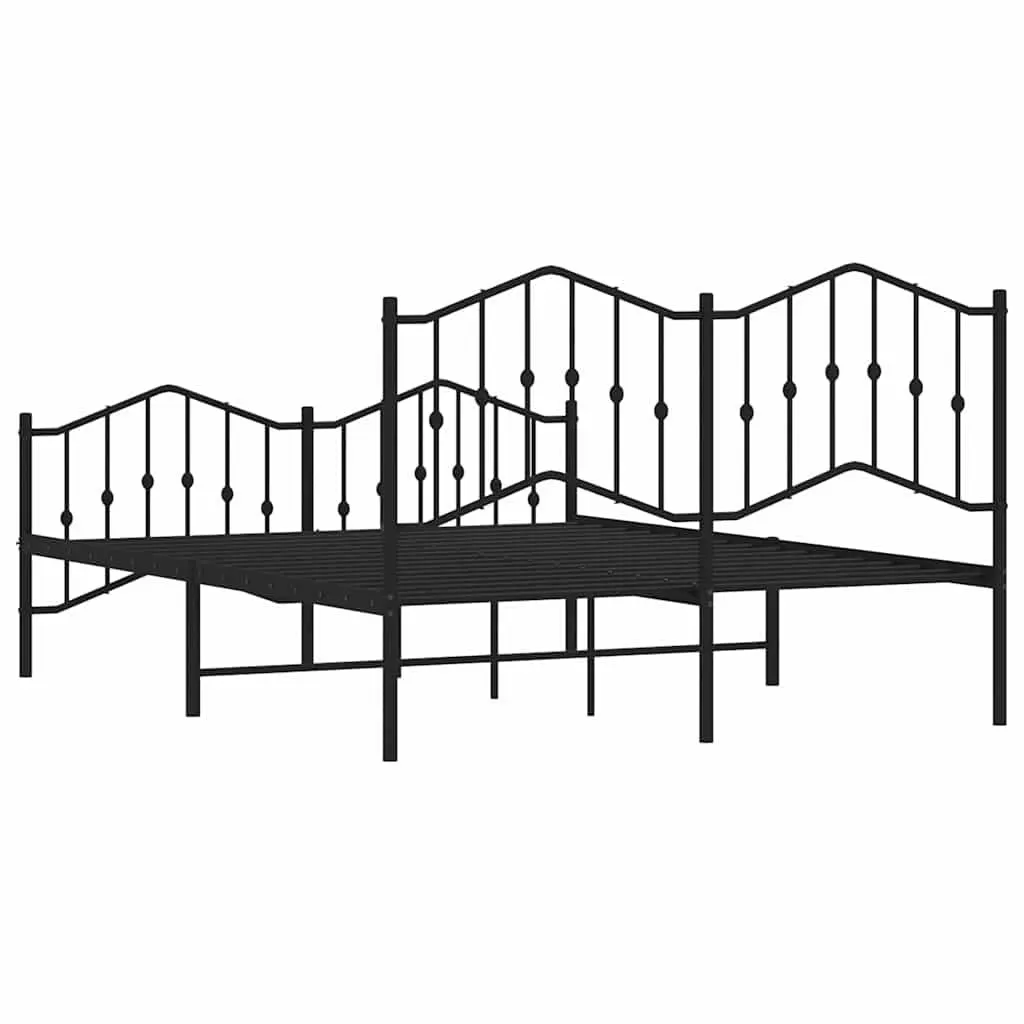 Metal Bed Frame Queen Size 150x200cm Bedroom Furniture Headboard Footboard Black