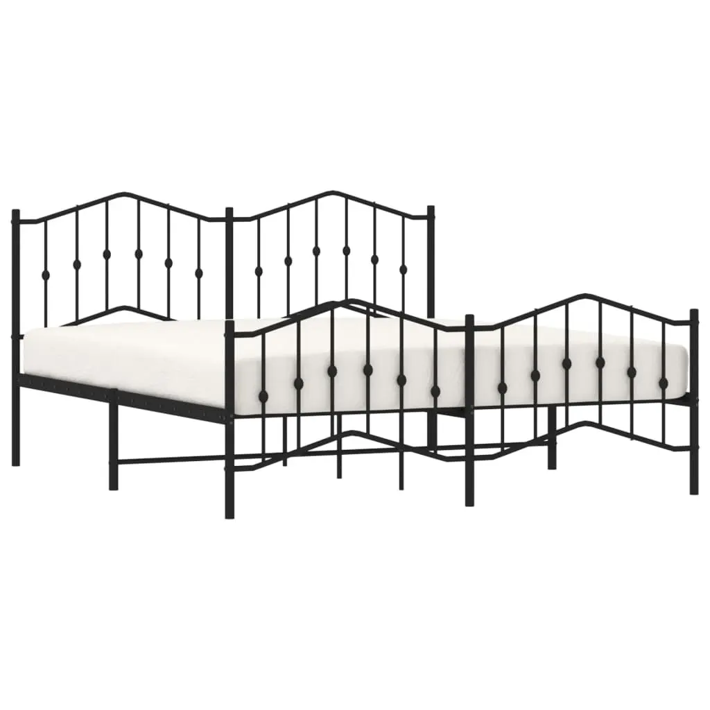 Metal Bed Frame King 183x203 cm with Footboard Headboard Black Bedroom Furniture